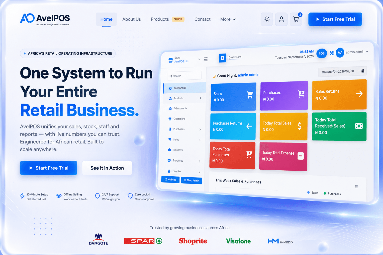 AvelPOS website and product interface preview